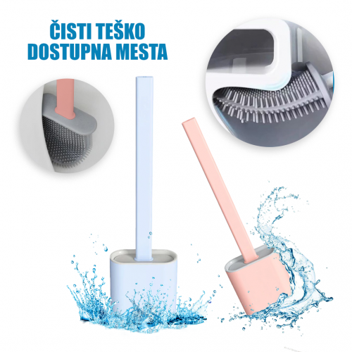 Silikonsko-gumena ergonomska četka za toalet sa držačem